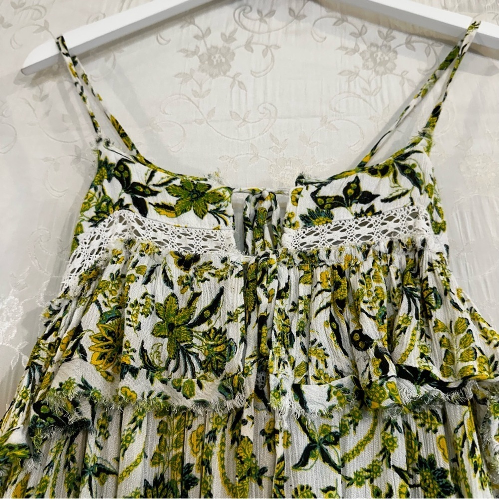 Free People Clemente Yellow Green Babydoll Ruffle Tie Mini Floral Dress SMALL - Picture 10 of 13